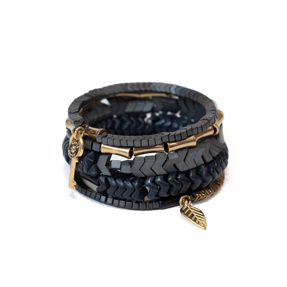 Black Stone and Hematite Wrap Bracelet by David Aubrey Jewelry