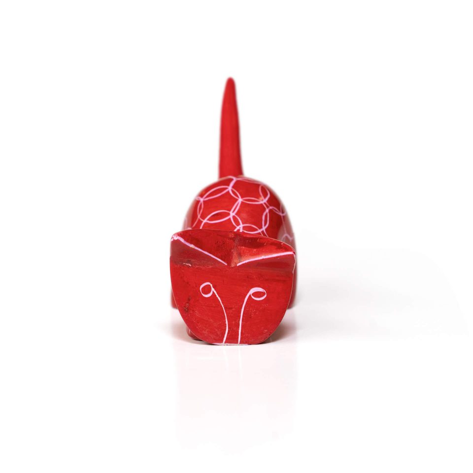 Carved soapstone cat statue in red front view by Venture imports