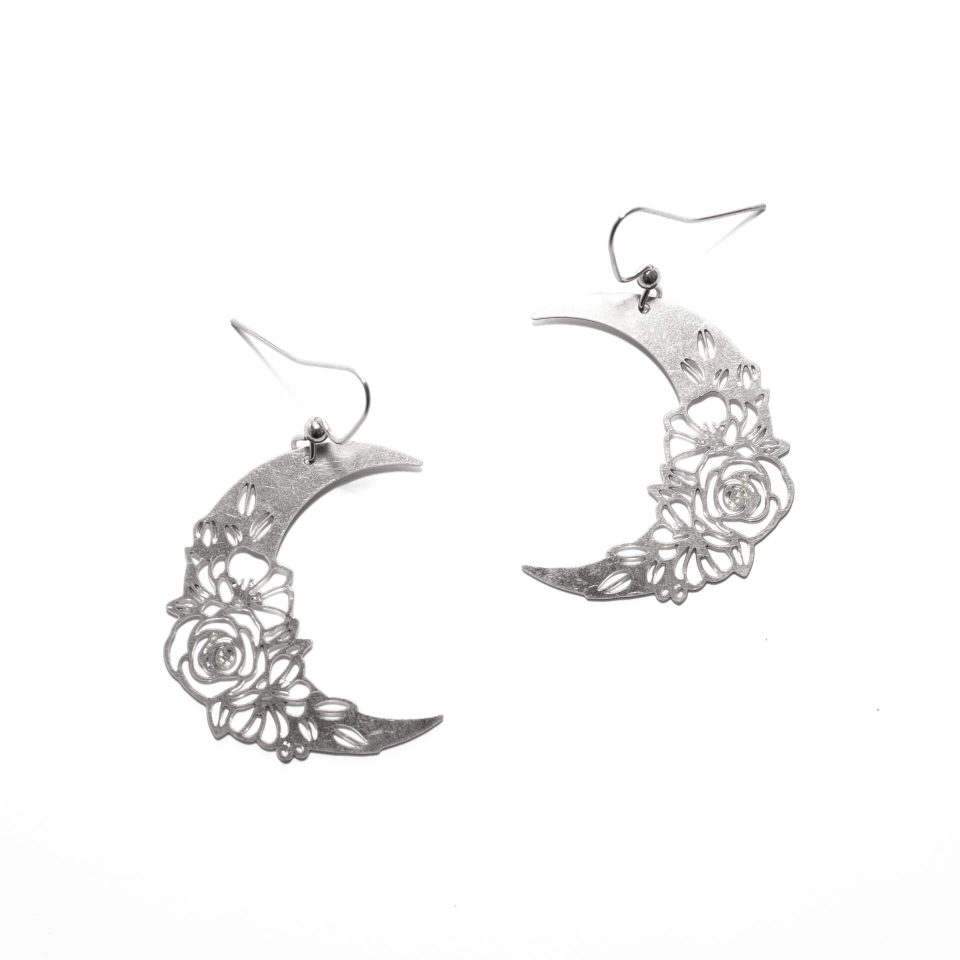 Flowering moon metallic earrings silver by gilded sun