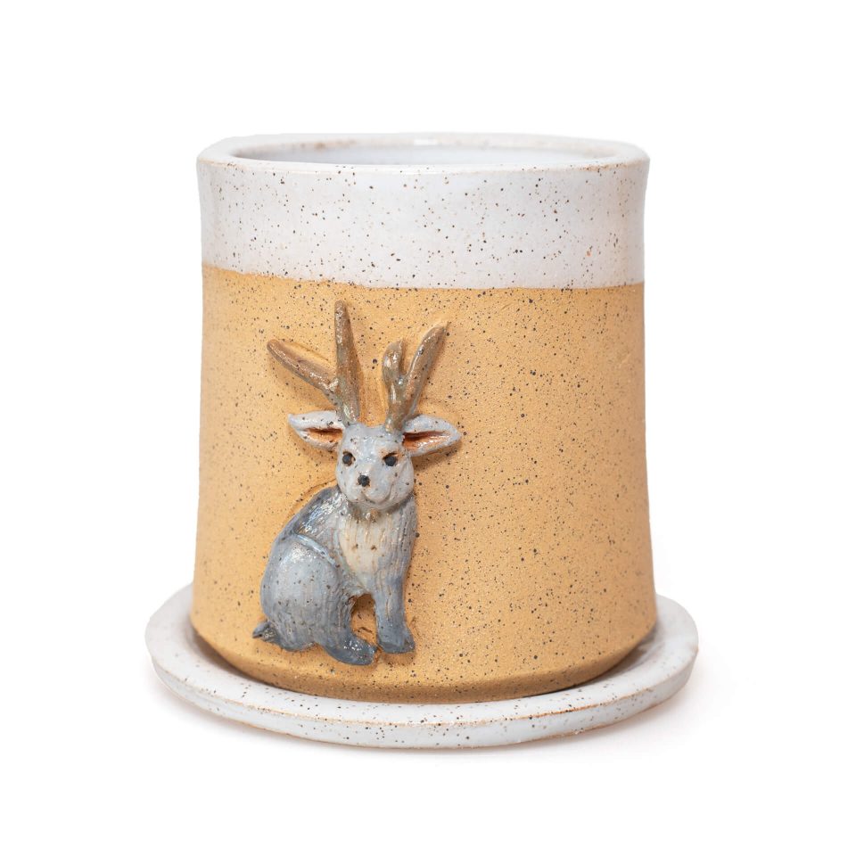 Jackalope ceramic planter By Crooked Tree Ceramics