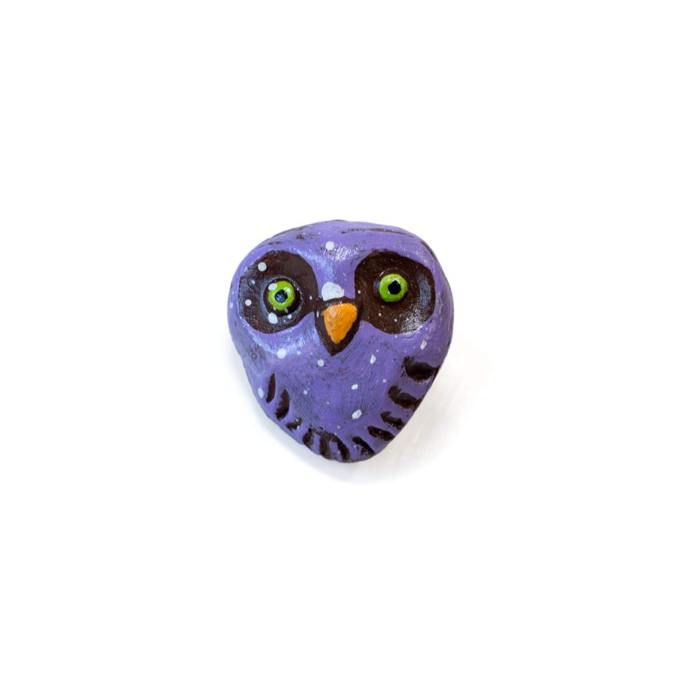 Owl clay pin in Purple by Jennifer Gross