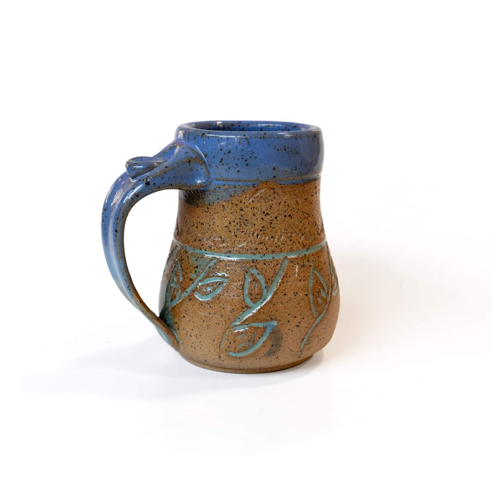 Two Tone Carved Handmade Ceramic Mug Speckled Blue by Rose LeVeque